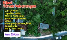 Murah. Luas 2400m² Harga 320 juta SHMp, 2 Muka jalan Lok. Gunungkidul