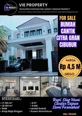 Jual Cepat Rumah Mewah  Siap Huni. CitraGran Cibubur.
