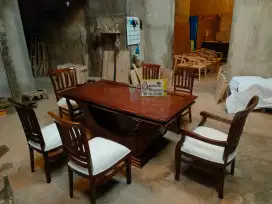 Meja makan minimalis motif terbaru set kaca meja full kayu jati