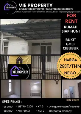Di Sewakan Rumah Cantik Siap Huni. Bukit Golf Cibubur.