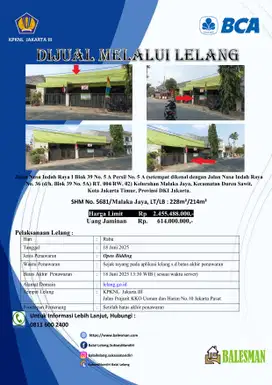 DIJUAL RUMAH MELALUI LELANG WILAYAH JAKARTA