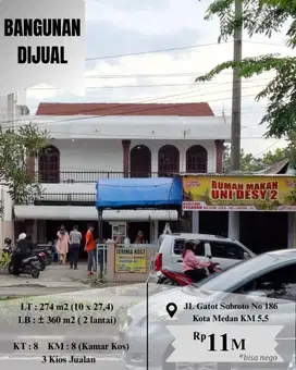 Dijual Bangunan Kos & Kios Gatot Subroto Medan KM 5,5