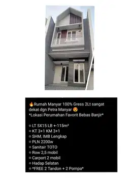 Rumah Manyar 100% Gress 2lt Sangat Dekat Dengan Raya Manyar