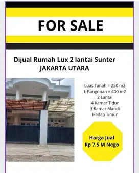 Dijual Rumah 2 lantai Siap Huni Sunter Jakarta Utara Rp 7.5 M Nego