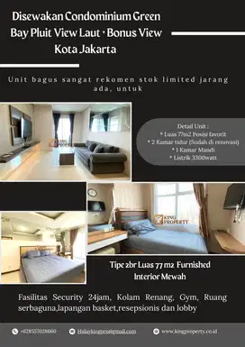 Disewakan Condominium Green Bay Pluit View Laut + Bonus View Kota Jaka
