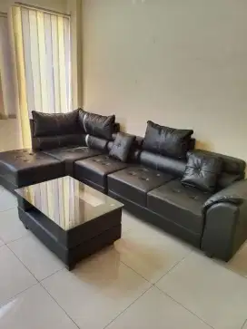 Jual sofo hitam kulit kursi full set meja