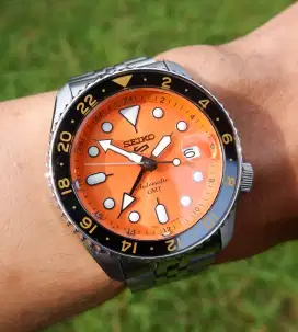 Seiko 5 GMT Orange Dial Fullset Mulus