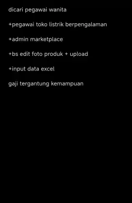 LOWONGAN KERJA ADMIN BAGI YANG SUDAH BERPENGALAMAN DI TOKO LISTRIK