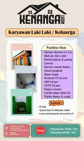 Kost Kenanga khusus karyawan laki2/ keluarga