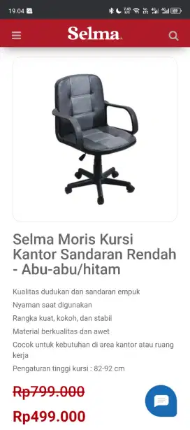 Dijual kursi Selma Moris Kursi Kantor Sandaran Rendah - Abu-abu/hitam