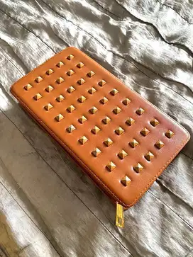 Valentino Garavani Studded Zip-Around Wallet (Tan Leather)