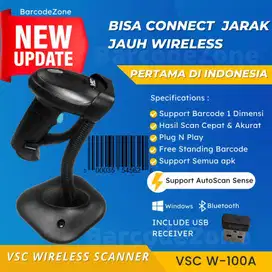 BARCODE SCANNER WIRELESS VSC W-100A WITH STAND AUTO SENSE SENSITIF