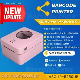 printer label thermal bluetooth VSC PB 9230UB 110mm USB warna Pink