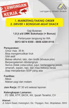 Loker Driver Bongkar-Muat Snack