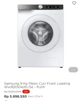 MESIN CUCI SAMSUNG FRONT LOADING 9KG WW90T505DTT