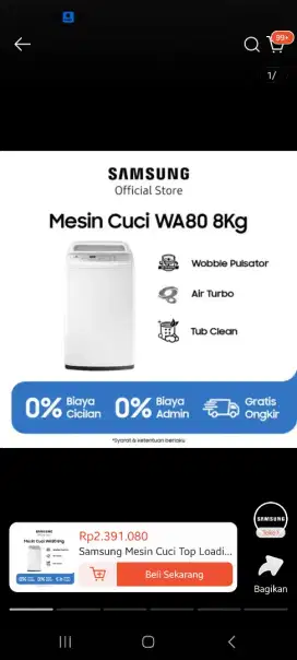 Mesin cuci samsung front loading 8kg BARU