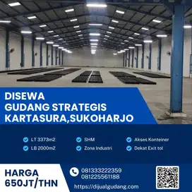 Disewakan gudang industri lokasi kartasura sukoharjo luas 3373m BU!