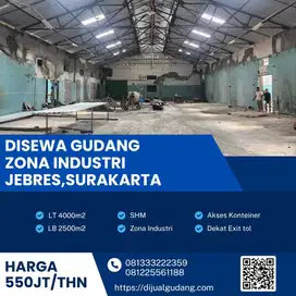 Disewakan gudang industri lokasi jebres luas 4000m BU!