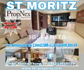 Dijual Apt ST MORITZ Twr Ambasador 134m2(3BR+1),Privatelift,lt20an,