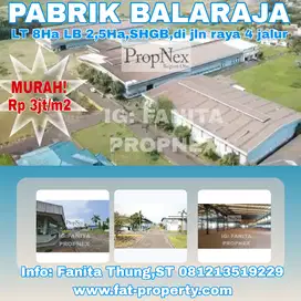 Dijual pabrik di Jl Raya Serang,Balaraja,Tangerang LT 8Ha LB 2,5Ha,SHG