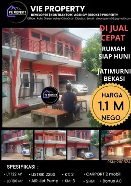 JUAL MURAH   RUMAH 2 LANTAI DI JATIMURNI BEKASI