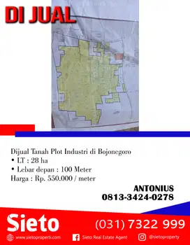 Dijual Tanah Plot Industri Murah Meriah di Bojonegoro