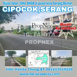 Dijual lahan di Cipocok,Serang,Banten 30Ha SHGB dkt POLDA Rp450rb/m2