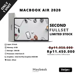 Fullset Macbook Air 2020 RAM 8/256 GB Intel Core i3