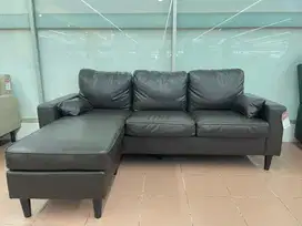 Sofa L Leather Coklat