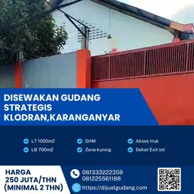 Disewa gudang lokasi Klodran colomadu luas 1000m BU!