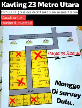 Tanah kavling bisa di cicil selama 1 tahun DP 10 juta