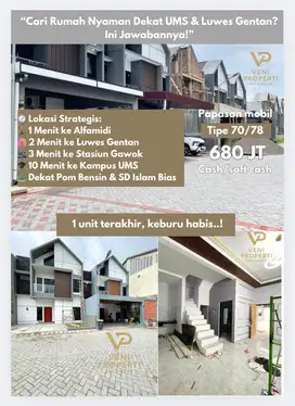 SISA 1 UNIT TERAKHIR! Rumah Scandinavian Modern 2 Lantai Gentan Solo