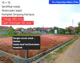 Tanah kavling dekat Simpang Kampus 15a Metro Timur, Metro Lampung