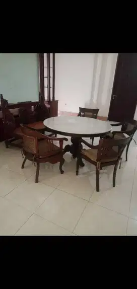 Set Meja Marmer dan Kursi Jati Tua Antik
