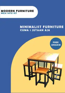 Meja kayu jati minimalist satu set