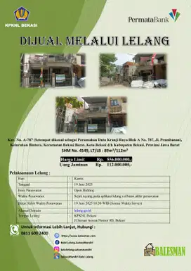 DIJUAL RUMAH MELALUI LELANG WILAYAH BEKASI