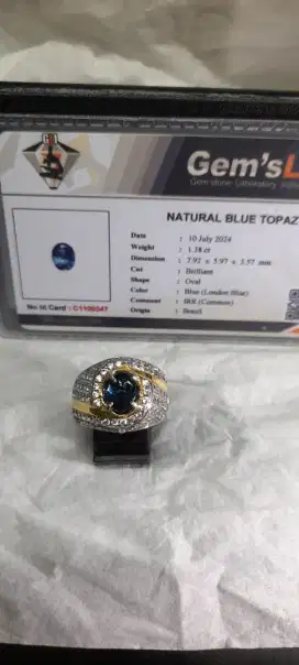 Ring perak batu blue topaz