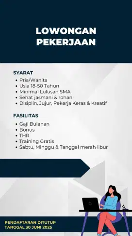 DI BUTUKAN SECEPATNYA 5 ORANG UNTUK MENEMPATI POSISI YANG DI BUTUKAN