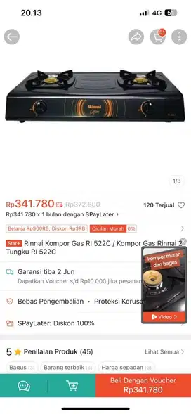 murah komporgas rinnai Ri 522c
