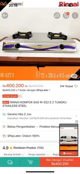 jual murah kompor rinnai baru RI 522 c