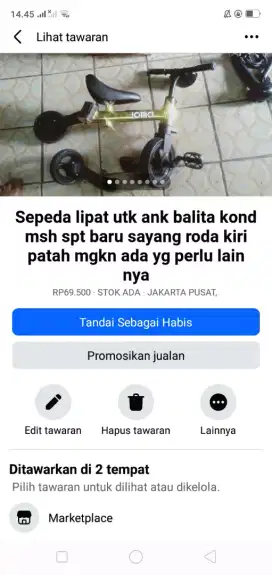 Sepeda lipat khusus ank balita kond spt yg terliht spt baru murah sj