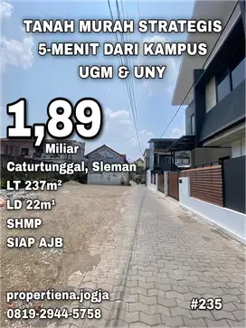 TANAH MURAH STRATEGIS 5-MENIT DARI KAMPUS UGM & UNY
