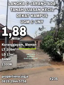 LANGKA & JARANG ADA TANAH LUASAN KECIL DEKAT KAMPUS UGM & UNY