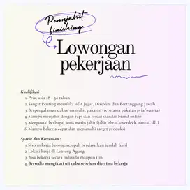 LOWONGAN KERJA PENJAHIT & FINISHING