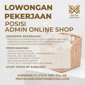 LOWONGAN PEKERJAAN ADMIN ONLINE SHOP - PRATALA INDONESIA