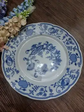 Piring makan Eropa porselen Vintage Onion Blue