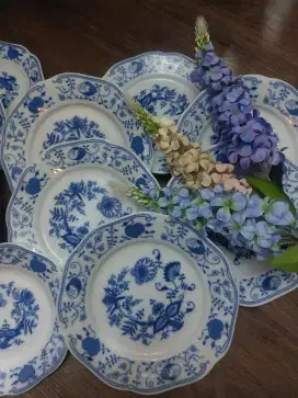 Piring makan Eropa porselen Vintage Onion Blue