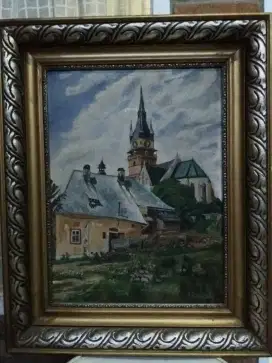 LUKISAN vintage gereja di tengah kota.
