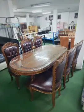SET Meja Makan Kayu Jati Oval + 6 Kursi Makan Kayu Jati MOLINA
