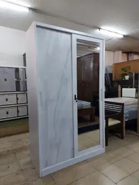 Lemari Pakaian Besi 2 Pintu Sliding Jumbo + Cermin - Rak Baju